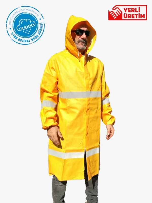 Reflektörlü Pvc Sarı Renk Pardesü Yağmurluk